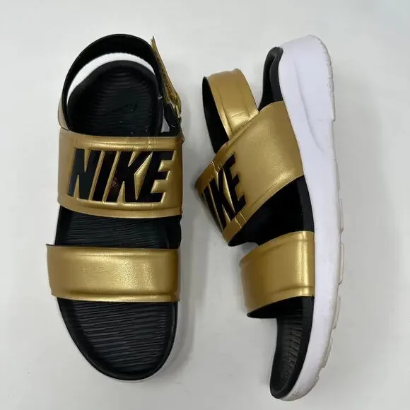 Nike Tanjun Sport Gold Black Large Logo Comfort Womens Casual Open Toe Sandals 7 - Picture 9 of 10